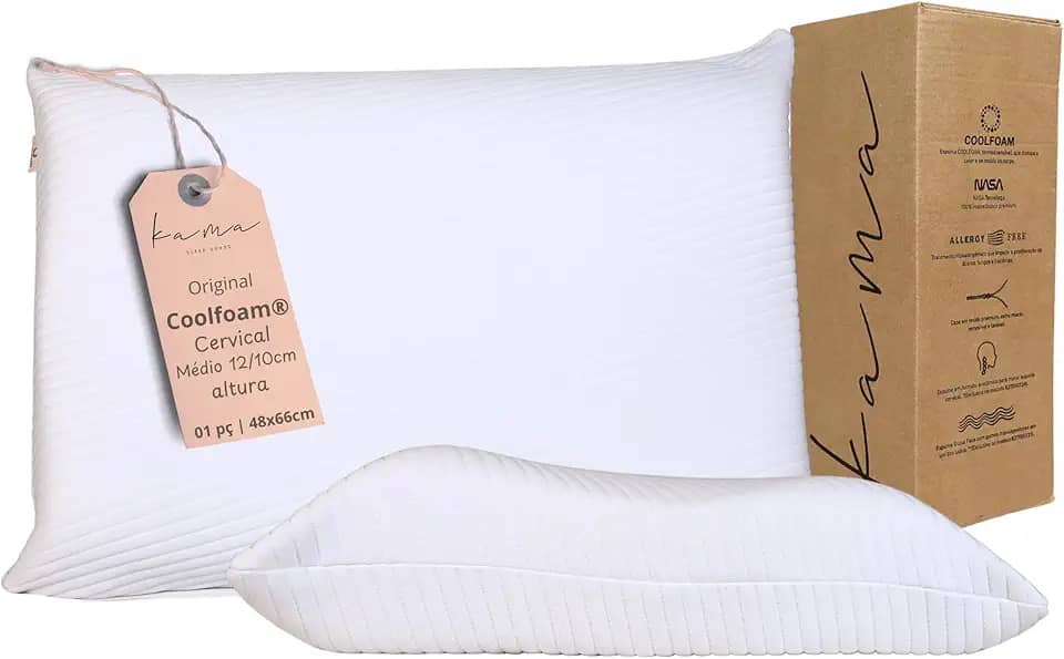 Kama Travesseiro Viscoelástico Premium - Original Coolfoam® Cervical - com capa Ultrasoft removível Hipoalergênico AllergyFree®