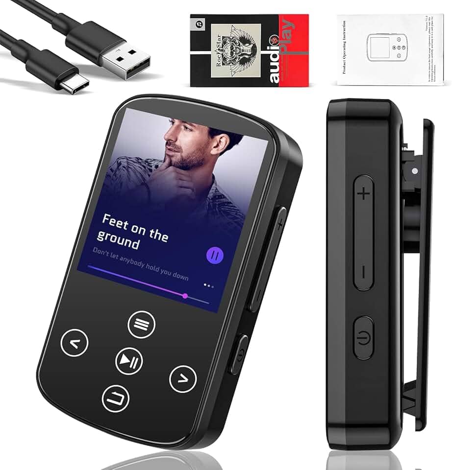 MP3 Player Bluetooth Digital HiFi com Bluetooth 5.0, LCD Retroiluminado, Clipe Esportivo Para Costas MP3 Portátil, Compatível com Fones de Ouvido Sem Fio