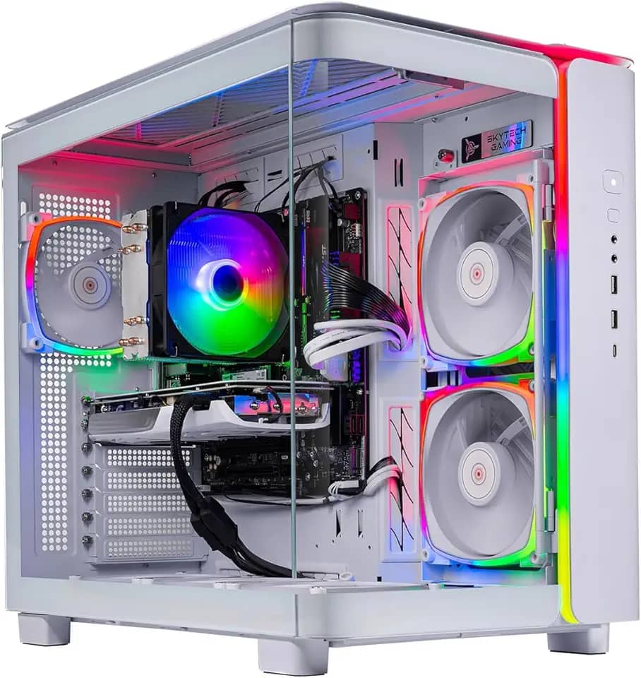 Skytech Gaming PC para jogos King 95, AMD Ryzen 7 7700 3,8GHz, NVIDIA RTX 4070 Super 12GB, SSD NVMe de 1TB, 16GB DDR5 RAM 6000, PSU Gold 750W, Wi-Fi, Win 11, Desktop