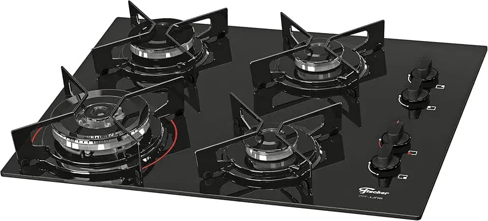 FISCHER COOKTOP À GÁS 4 BOCAS TRIPLA CHAMA FIT LINE MESA VIDRO PRETO BIVOLT - 26299-57078
