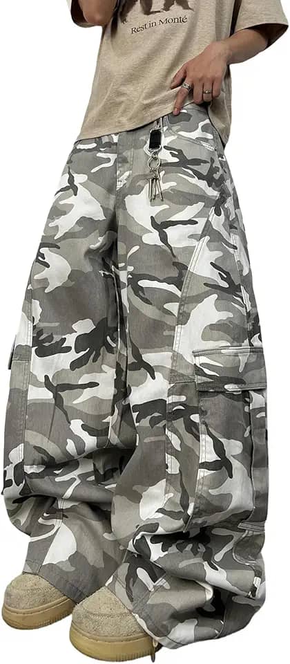 Calça jeans masculina folgada de perna larga Y2K hip hop streetwear jeans