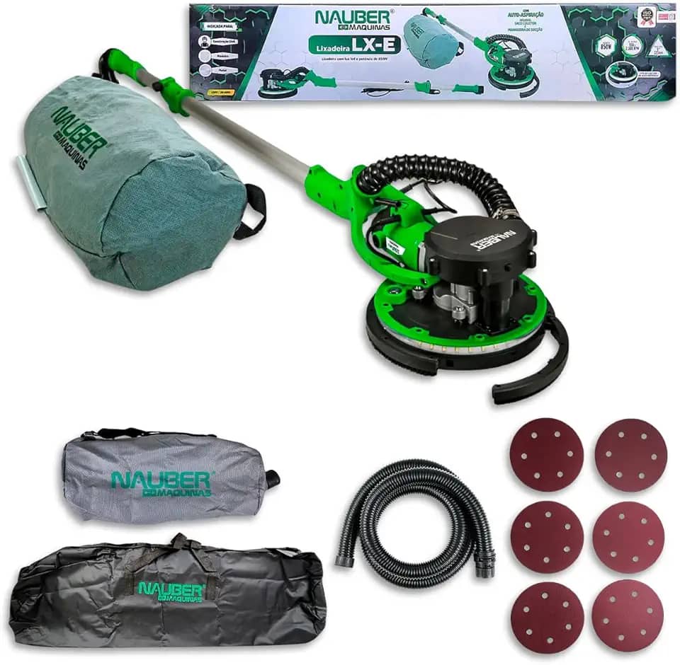 Lixadeira de Parede e Teto Elétrica Lx-e 850W 220v Nauber C/Aspirador Led Girafa Cor Verde e Preta 50/60Hz 2.300 PPS Profissional - 220V