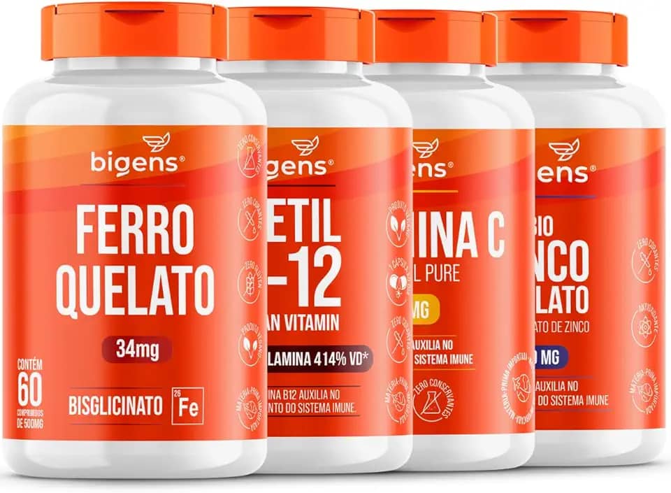 Kit Sanguíneo, Ferro Quelato, Vitamina C, Meti B12, Zinco Quelato, Biogens
