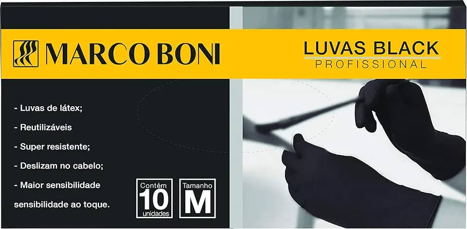 Luva Black M Caixa com 10 Unidades, 1543, Marco Boni, Preto, Marco Boni