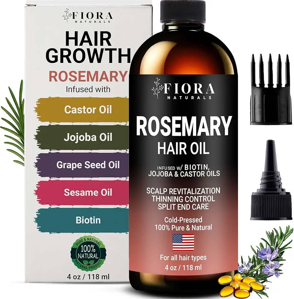 Óleo de alecrim 100% puro para crescimento do cabelo, infundido com óleos de biotina, jojoba e rícino – sérum natural para fortalecimento do cabelo, óleo de couro cabeludo e barba, Aceite De Romero