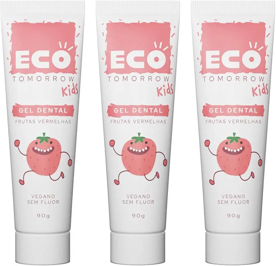Kit 3 Gel Dental Infantil Frutas Vermelhas sem Flúor Eco Tomorrow 90g