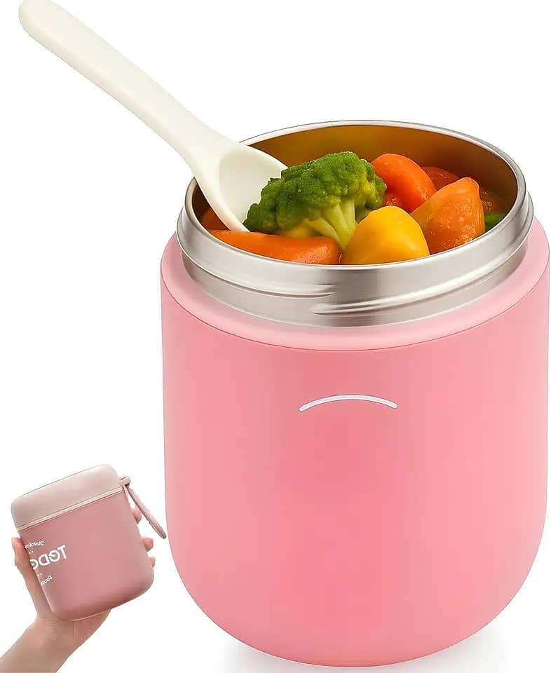 Pote Térmico 530ml Aço Inox Premium com Colher para Marmita e Alimentos, Conserva Sopa, Frutas e Comida Quente ou Fria por 12h, BPA Free - Rosa