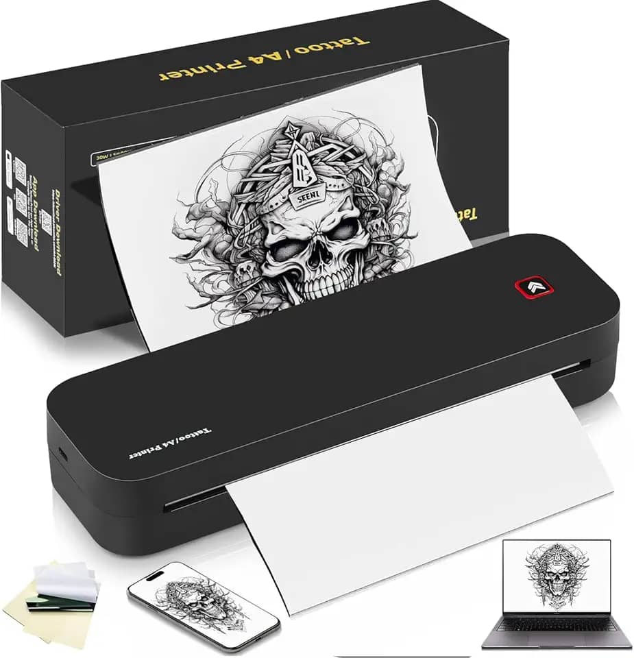Impressora de Tatuagem Portátil, Impressora de Estêncil de Tatuagem, Térmica Sem Fio, IOS, PC