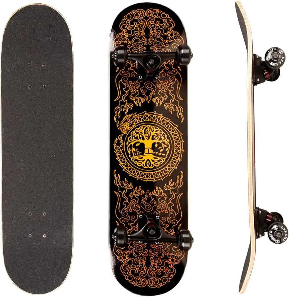Skate Street Completo Montado Profissional PRO-II Maple Preto Black Dragon 120KG Life Dreams
