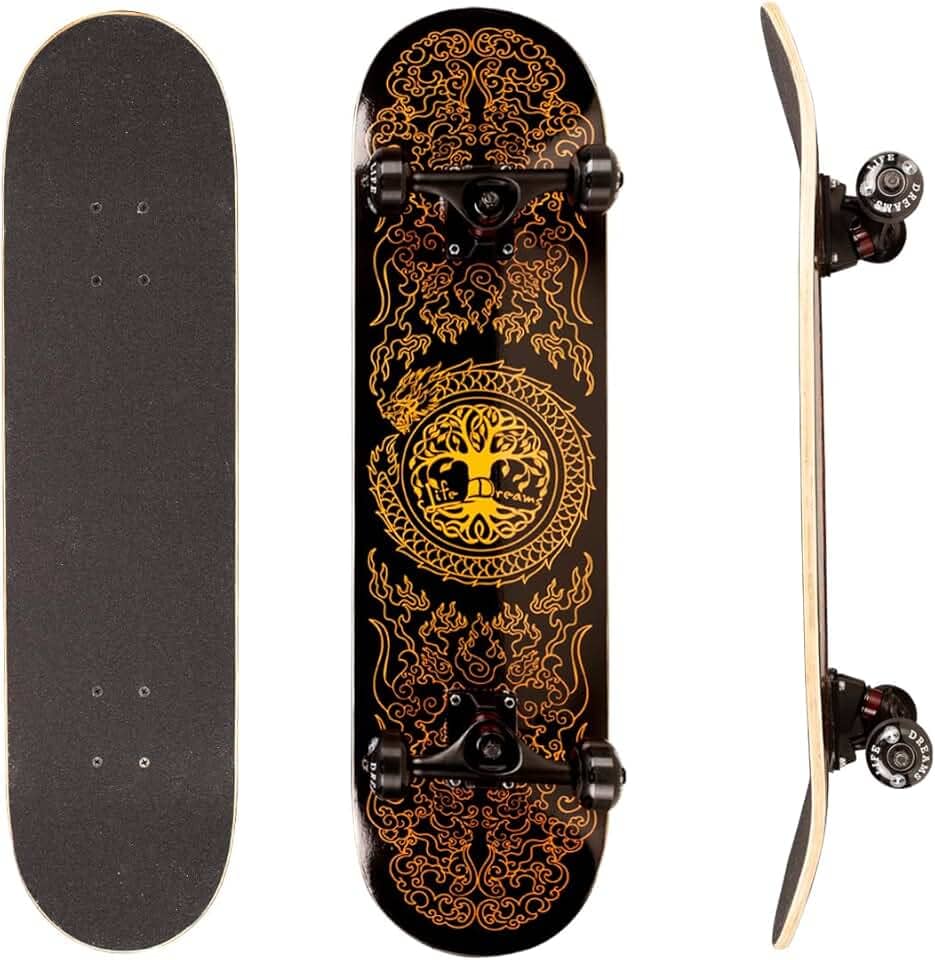Skate Street Completo Montado Profissional PRO-II Maple Preto Black Dragon 120KG Life Dreams