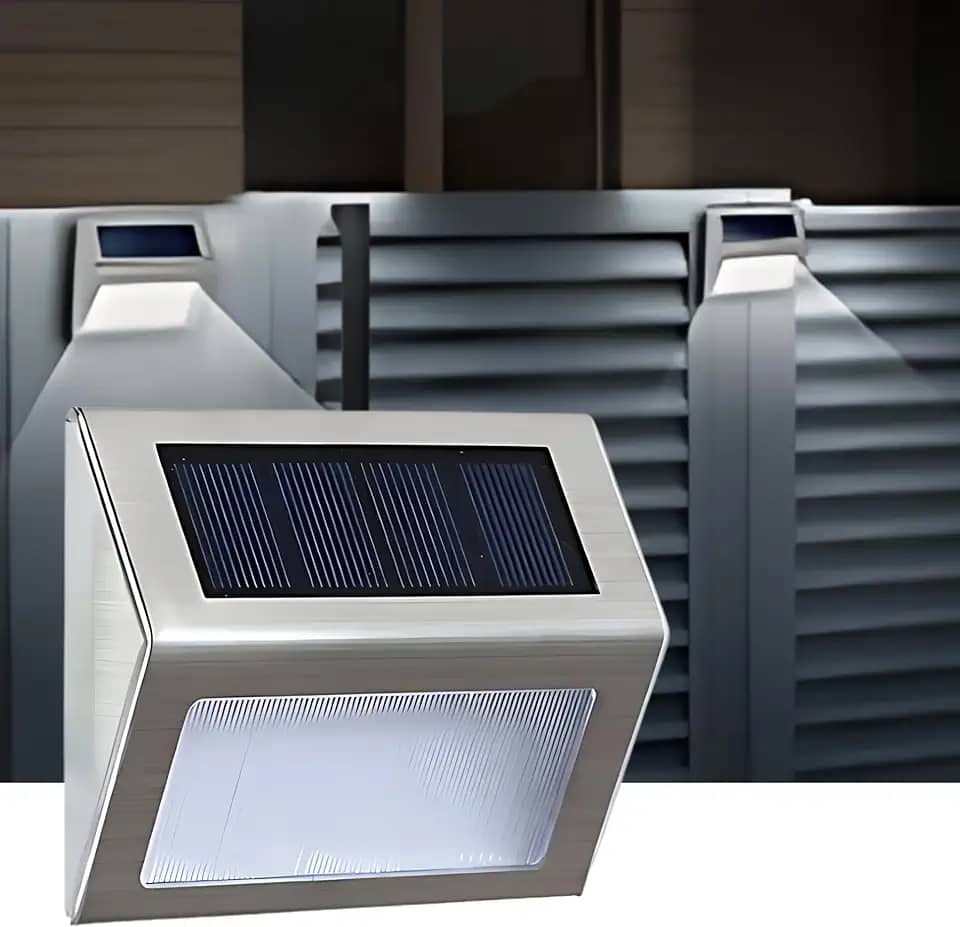 Kit 4 Arandela solar luminária slim inox lâmpada elegante para muro parede jardim corredor área externa (Branco Frio)