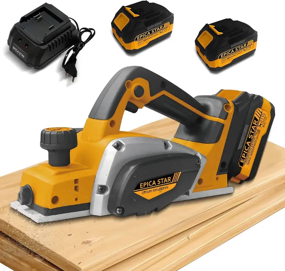 Plaina Elétrica 21V, 15000 RPM, Plaina com 2 Bateria, Plaina Desengrossadeira, Profundidade 82mm