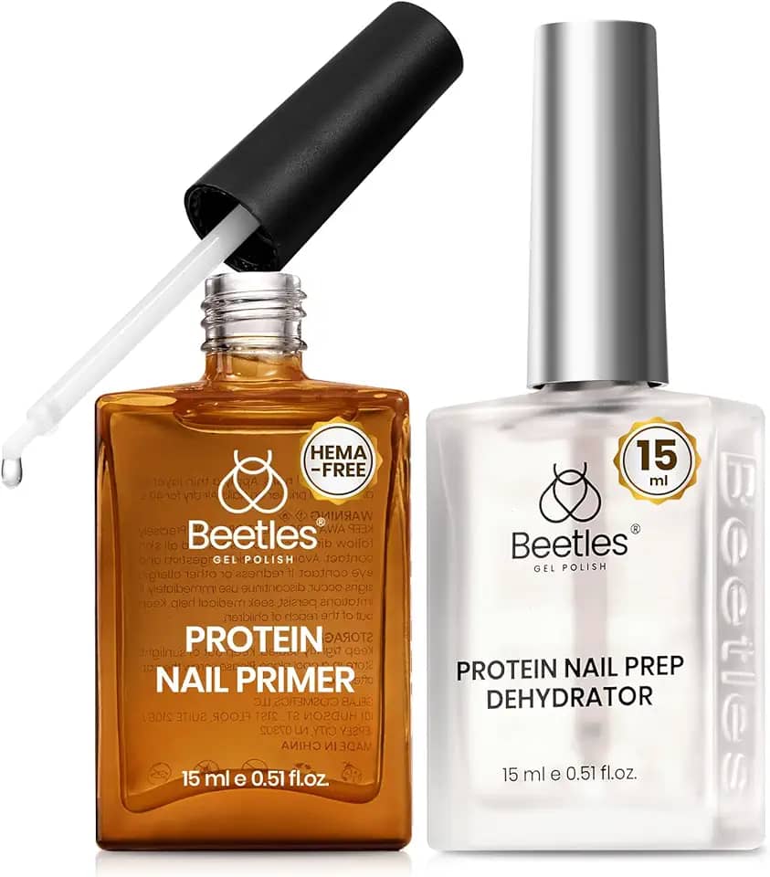 Beetles Conjunto de desidratador e primer para preparação de unhas de proteína de 15 ml – 2 peças sem hema e sem ácido, kit de preparação de proteína para esmalte de gel, suprimentos de acrílico para