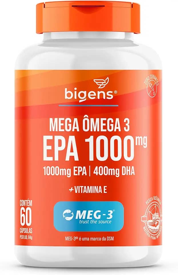 Mega Omega 3, EPA 1000mg - DHA 400mg, com vitamina E, Certificado Meg-3, 60 cápsulas, Biogens (UNIDADE)