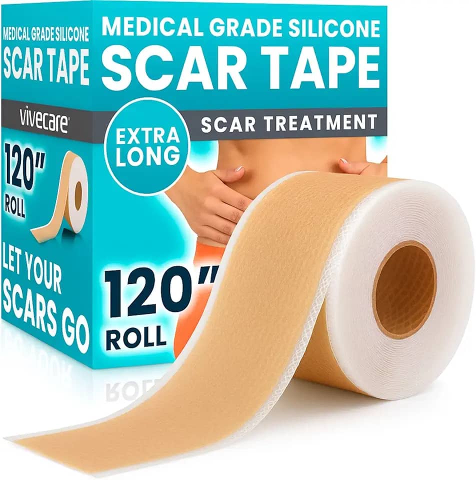 Fita de silicone ViveCare para cicatrizes cirúrgicas - Adesivos de cicatriz de silicone de grau médico para pós-cirurgia - Tiras de fita curativa em gel de silicone - para cicatrizes, seção C (bege)