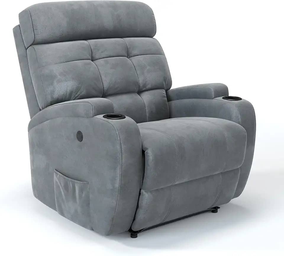 Poltrona do Papai Reclinável Elétrica em Suede - Modelo Florença Damie (Cinza)