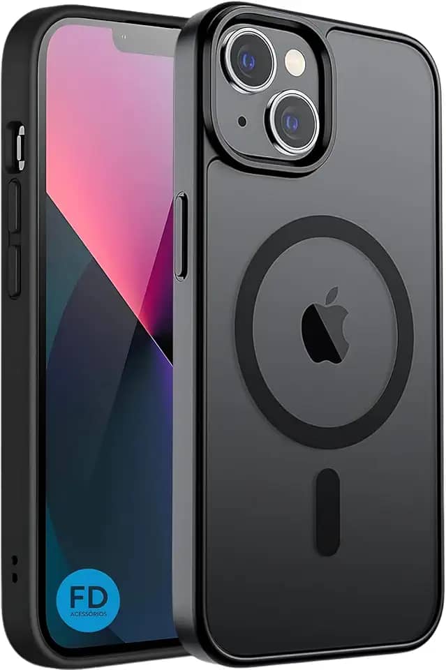 Capa Mag-safe para iPhone 15 Capinha Slim Case Magnética Translucida Matte Anti-Amarelamento Preta Compatível com mag-safe