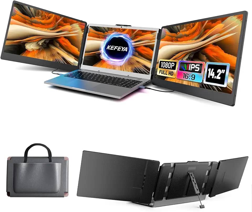 KEFEYA Extensor de tela de notebook, monitor triplo portátil de 14,2" para notebook com tela IPS Full HD, compatível com Mac, Windows, Chrome, serve para notebooks de 13 a 17 polegadas