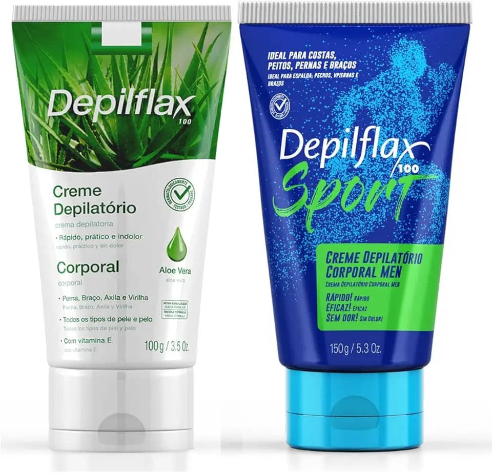 Kit Creme Depilatório Depilador Íntimo Corporal Feminino e Masculino Depilflax Depilação Indolor Rápida
