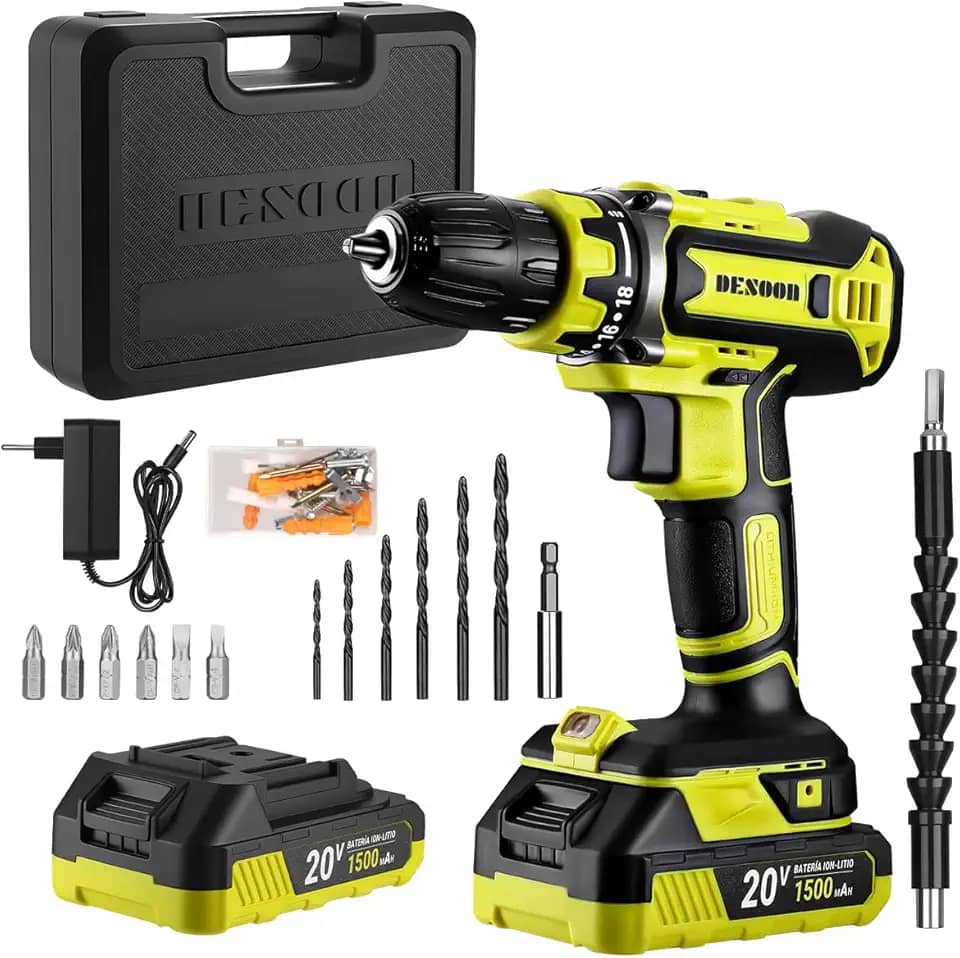 Parafusadeira Furadeira De Impacto Sem Fio 20v Profissional 2 Baterias 42N.m e Pinça de 3/8” Com LED,Maleta,broca, Eixo Flexível