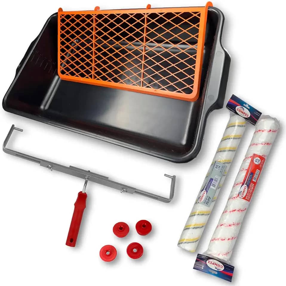 Kit Para Pintura Com Bandeja 20L para Parede, Teto + Suporte Duplo Com 2 Rolo De Lã Respingo Zero - Original