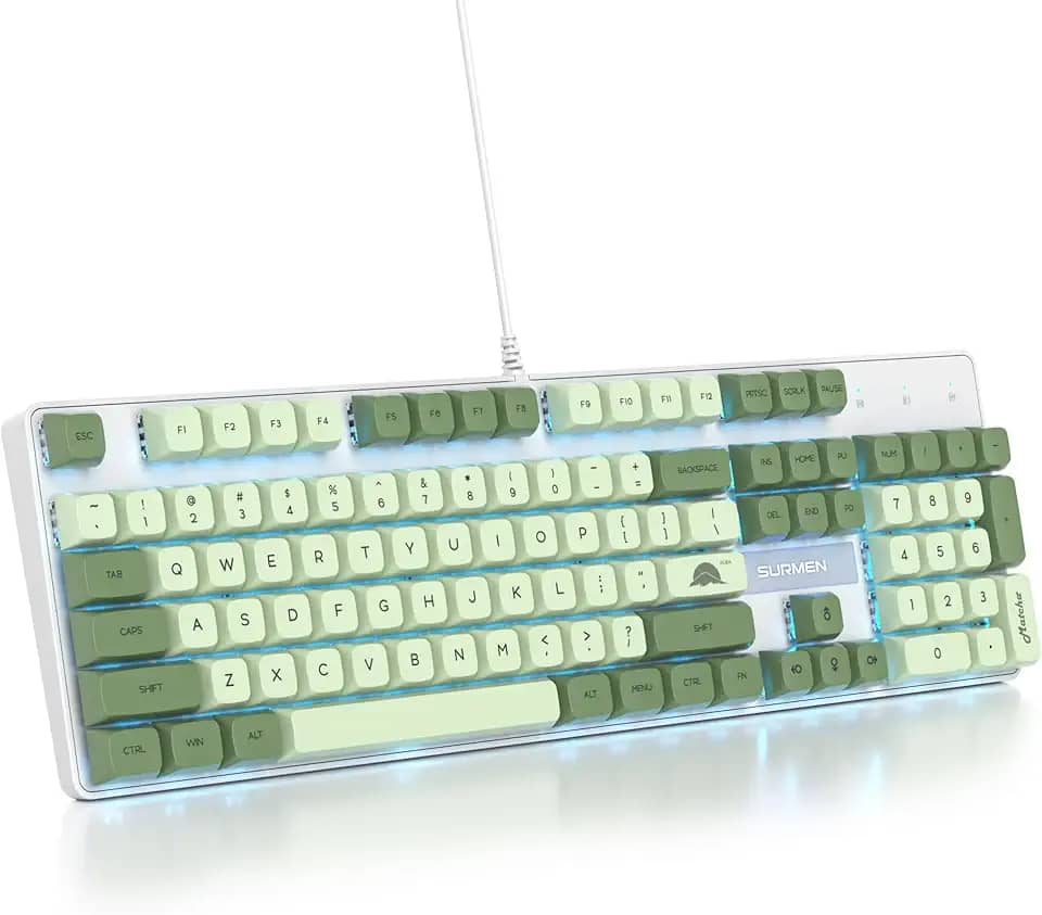 Owpkeenthy Teclado mecânico para jogos de tamanho completo verde com teclado numérico, teclado 100% Office NKRO RGB retroiluminado 104 teclas com interruptor vermelho para PC Gamer (104 Matcha)