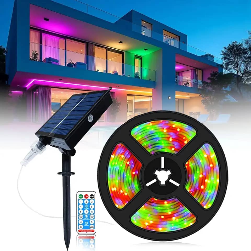 Uniontang Fita De Led Solar Para Áreas Externas, 5 Metros, 280 Leds, Com Alimentação Que Muda Cor E 8 Modos Iluminação, À Prova D'Água Ip67, Corda Decorativa Quintal, Árvores Jardim