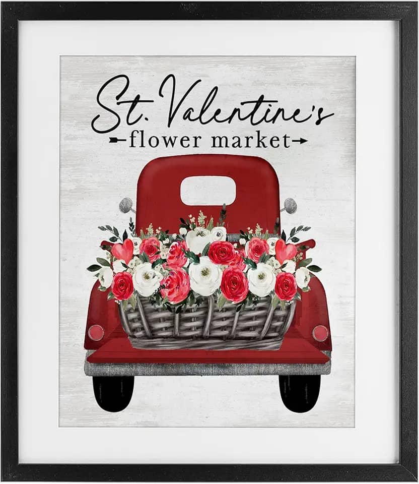 Stupell Industries Impressão emoldurada preta sob o vidro do caminhão do mercado de flores de São Valentim, design por Lettered and Lined, 21 x 17