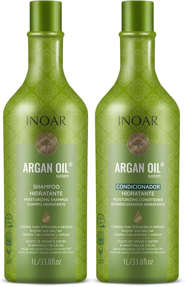 Inoar, Kit Argan Oil System – Shampoo e Condicionador 1L, Hidratação Profunda, Brilho Intenso, Redução de Frizz, Nutrição com Óleo de Argan, Para Todos os Tipos de Cabelo