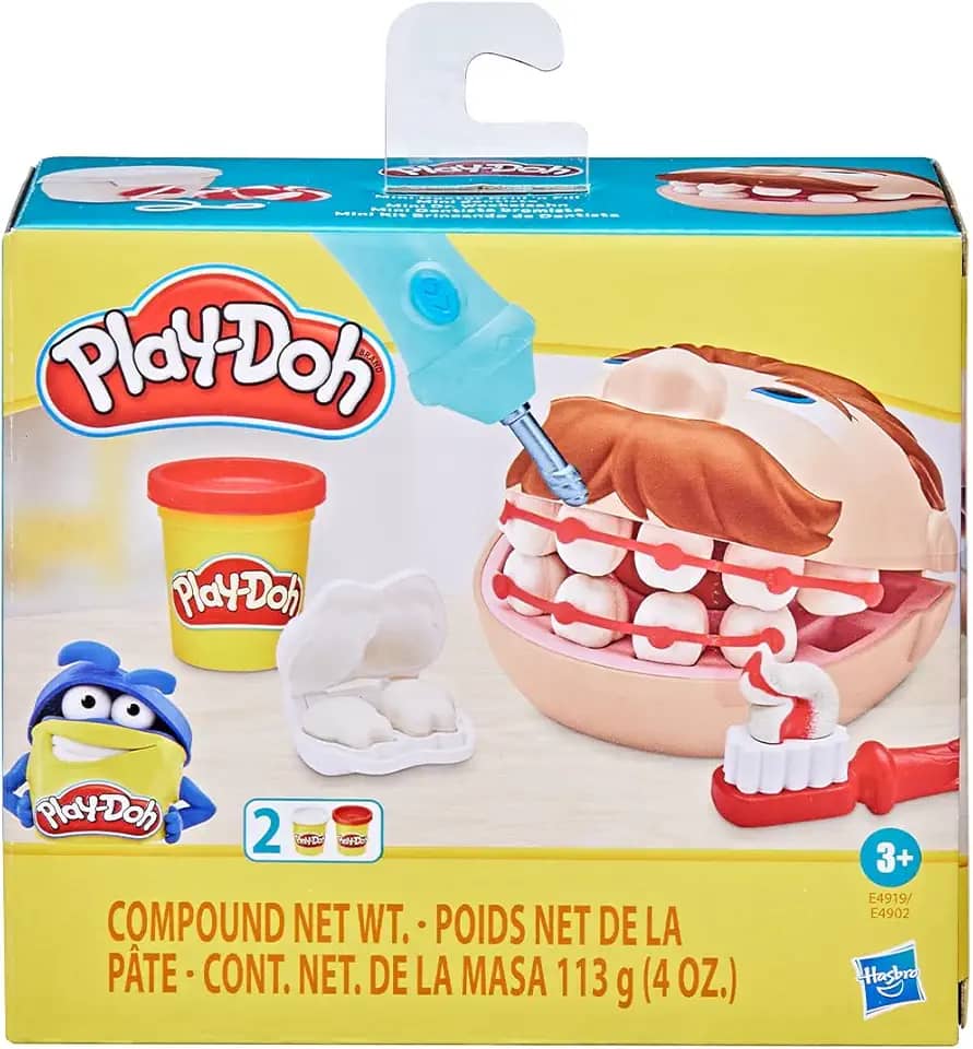Play-Doh, Massinha de Modelar Infantil, Brincando de Dentista - Conjunto de Brinquedo com Acessórios e 2 Potes - A partir de 3 Anos