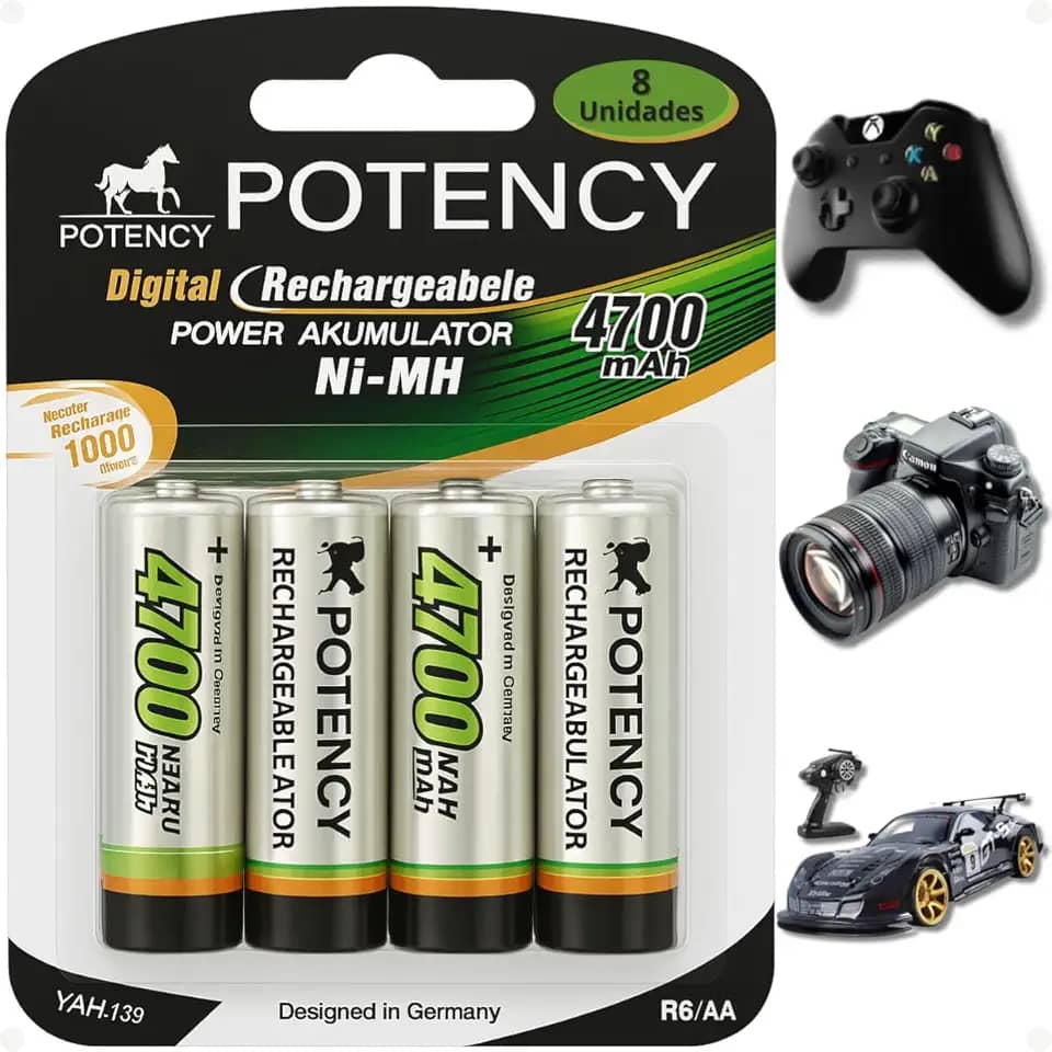 Kit 8 Pilhas Recarregáveis AA 4700mAh - Blister com 8 Unidades - Rechargeable Ni-MH Batteries - 1.2v - Ideal para Controle de Vídeo Games, Controles Remotos, Microfones Sem Fio, Câmeras e Brinquedos