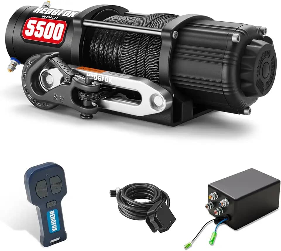 Guincho elétrico UTV ATV 2,5 kg 12 V à prova d'água com corda sintética Hawse Fairlead Kit para Offroad, guincho de recuperação com controle remoto portátil sem fio e controle com fio