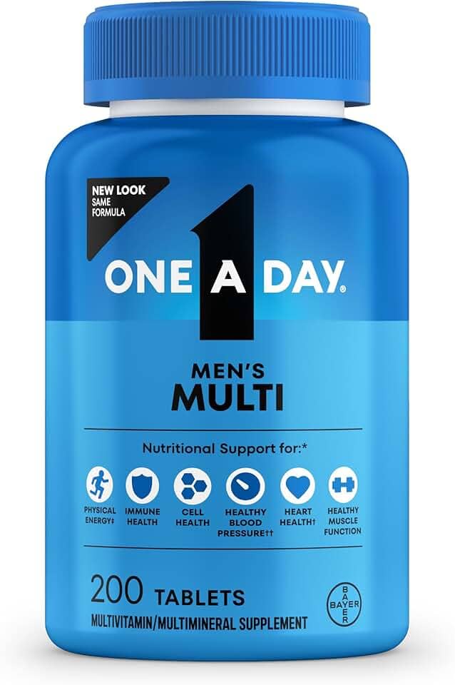 One A Day Multivitamínico masculino – Multivitamínico masculino diário com vitamina D, zinco, ácido fólico e vitaminas B, suporte energético físico, 200 quilates (a embalagem pode variar)