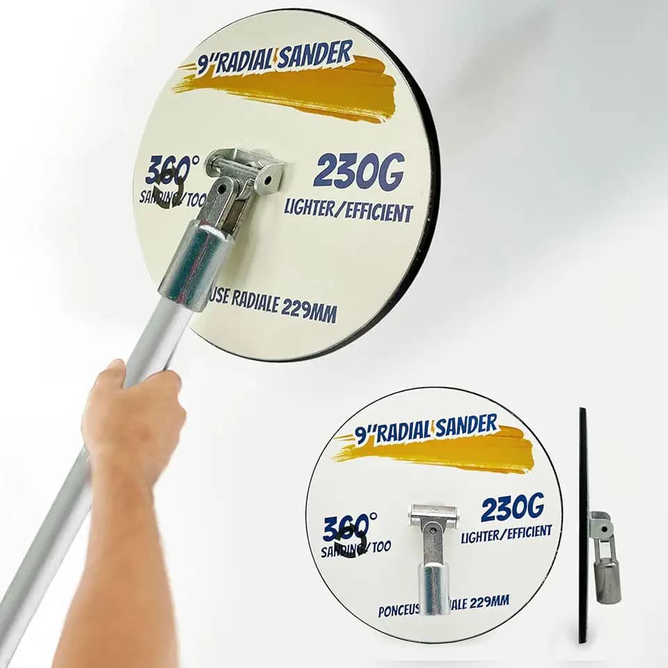 Lixadeira manual de parede seca radial de 23 cm, bloco de lixamento de parede seca de 23 cm para polimento e pintura, lixadeira de parede seca de raio de 360° para teto, parede, madeira, piso