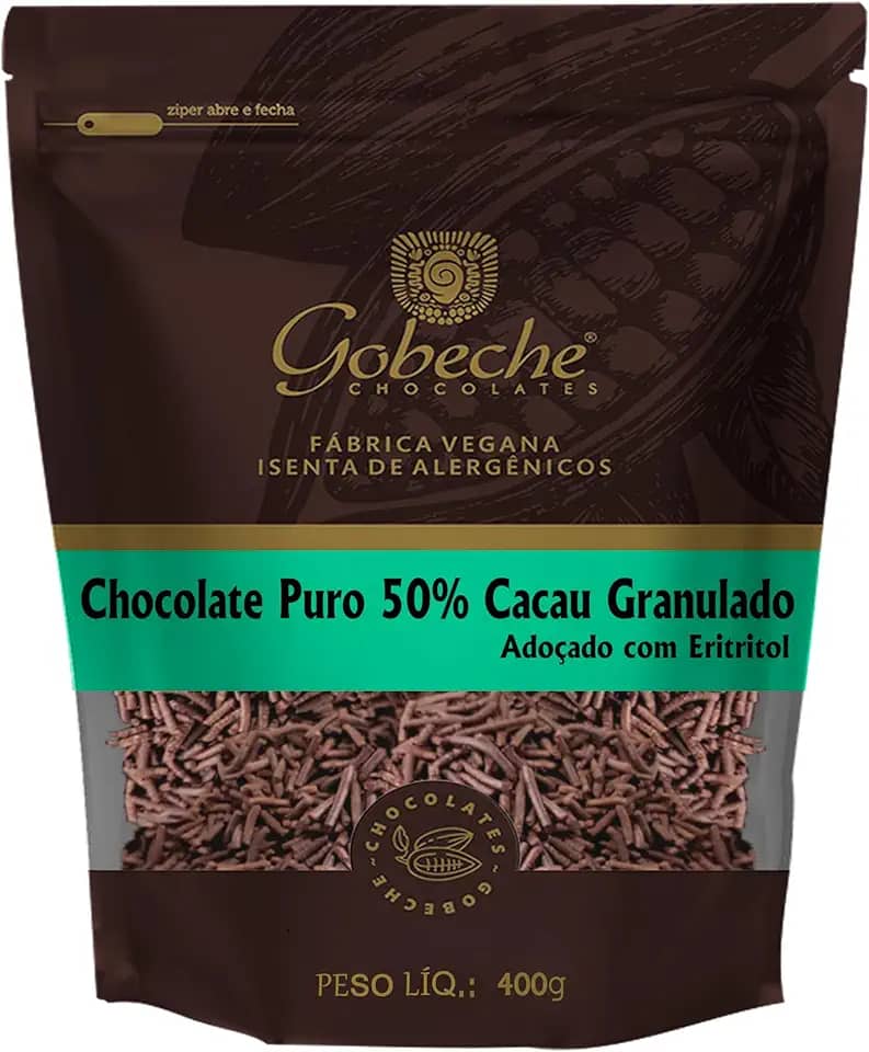 Chocolate Puro 50% Cacau Granulado Gobeche - Adoçado com Eritritol - 400g
