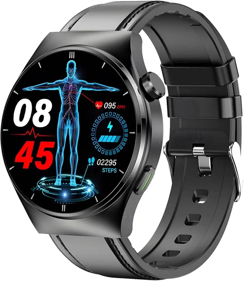 Smartwatch fitness masculino com chamadas, frequência cardíaca e monitor Bp, rastreamento multimodo, pulseira preta
