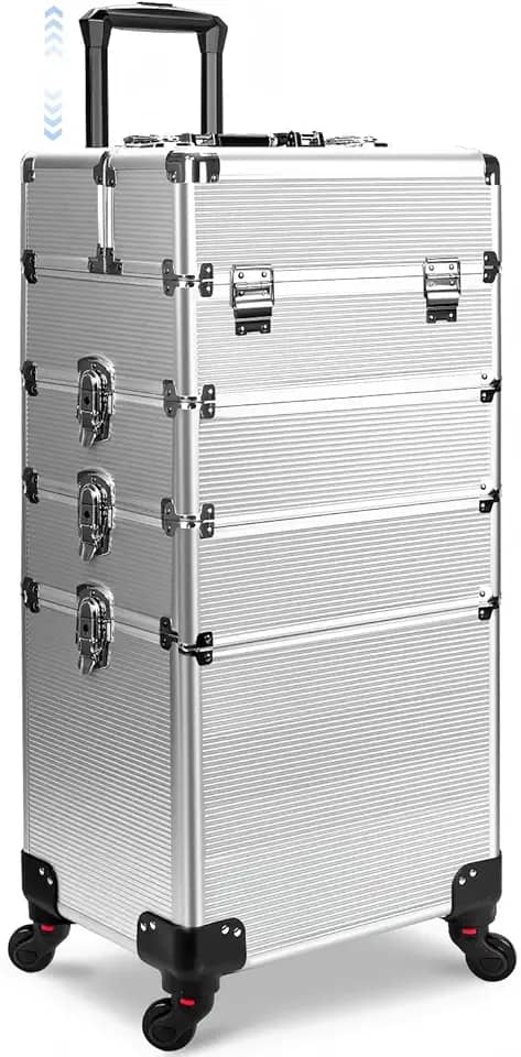 Maleta Maquiagem Profissional Alumínio ABS 4 em 1, Maleta de Maquiagem Completa