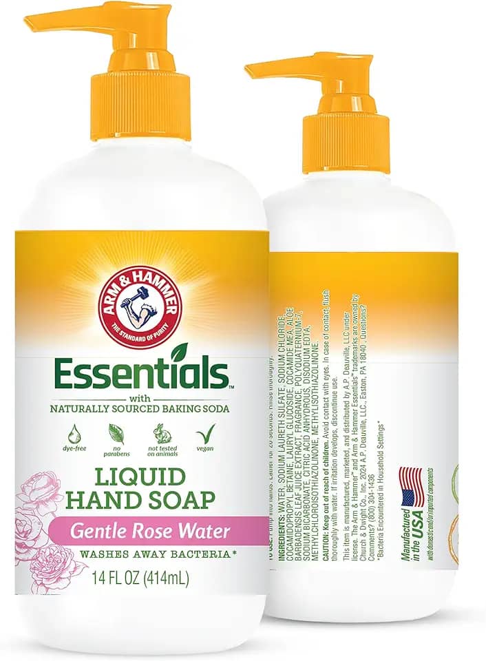 Arm & Hammer Sabonete Líquido Para As Mãos Para Limpeza Da Pele - Limpador Para Cozinha E Banheiro Com Suave Aroma De Rosas - Sabonete Natural Para As Mãos Limpa E Amacia 414 Ml