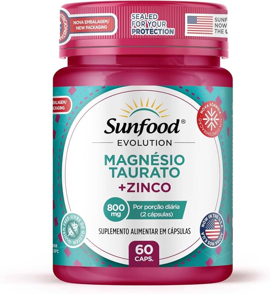 MAGNÉSIO TAURATO + ZINCO 800MG 60 CAPSULAS SUNFOOD EVOLUTION