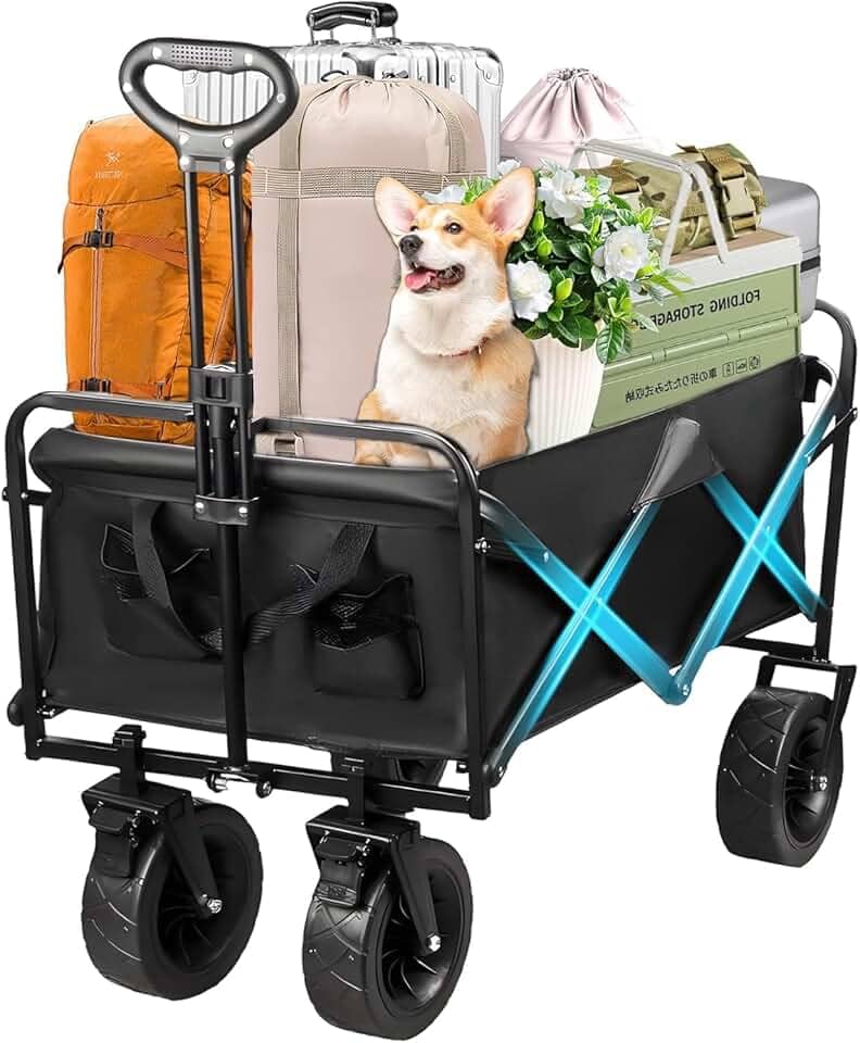 Carrinho De Carga Dobrável Multiuso Portátil - Preto, 150kg De Capacidade – Carrinho de Feira, Carga, Ferramentas, Praia, Mão e Pet, Malas, Viagens, Camping, Transporte, Festas