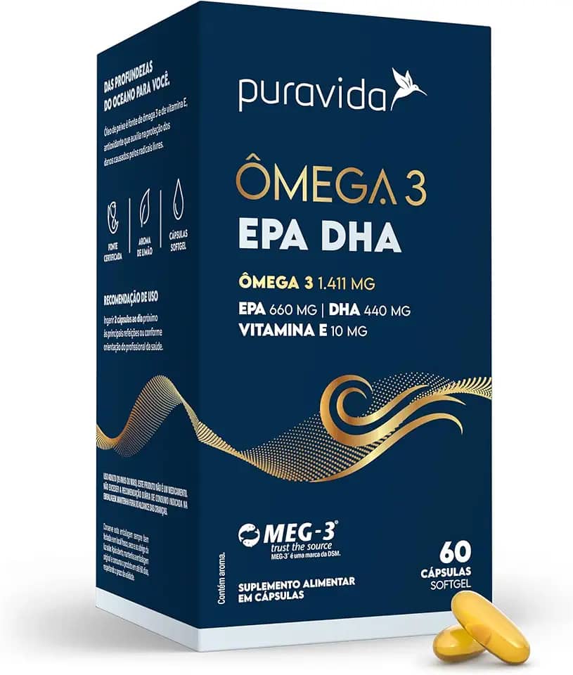 Puravida Suplemento alimentar Ômega 3 EPA DHA 60 cápsulas