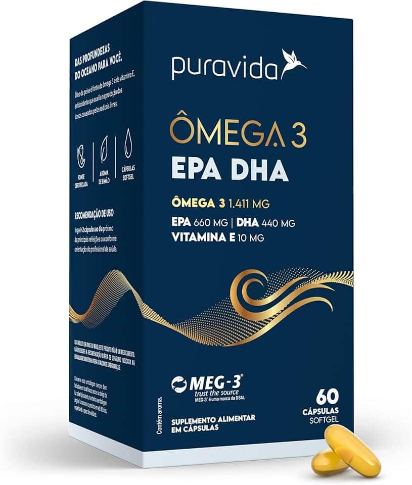 Puravida Suplemento alimentar Ômega 3 EPA DHA 60 cápsulas