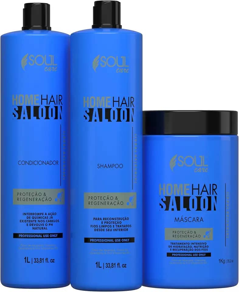 Kit Nutrição Capilar Profissional Home Hair Saloon Soul Care - Shampoo, Condicionador e Máscara - Cronograma Capilar (1kg)