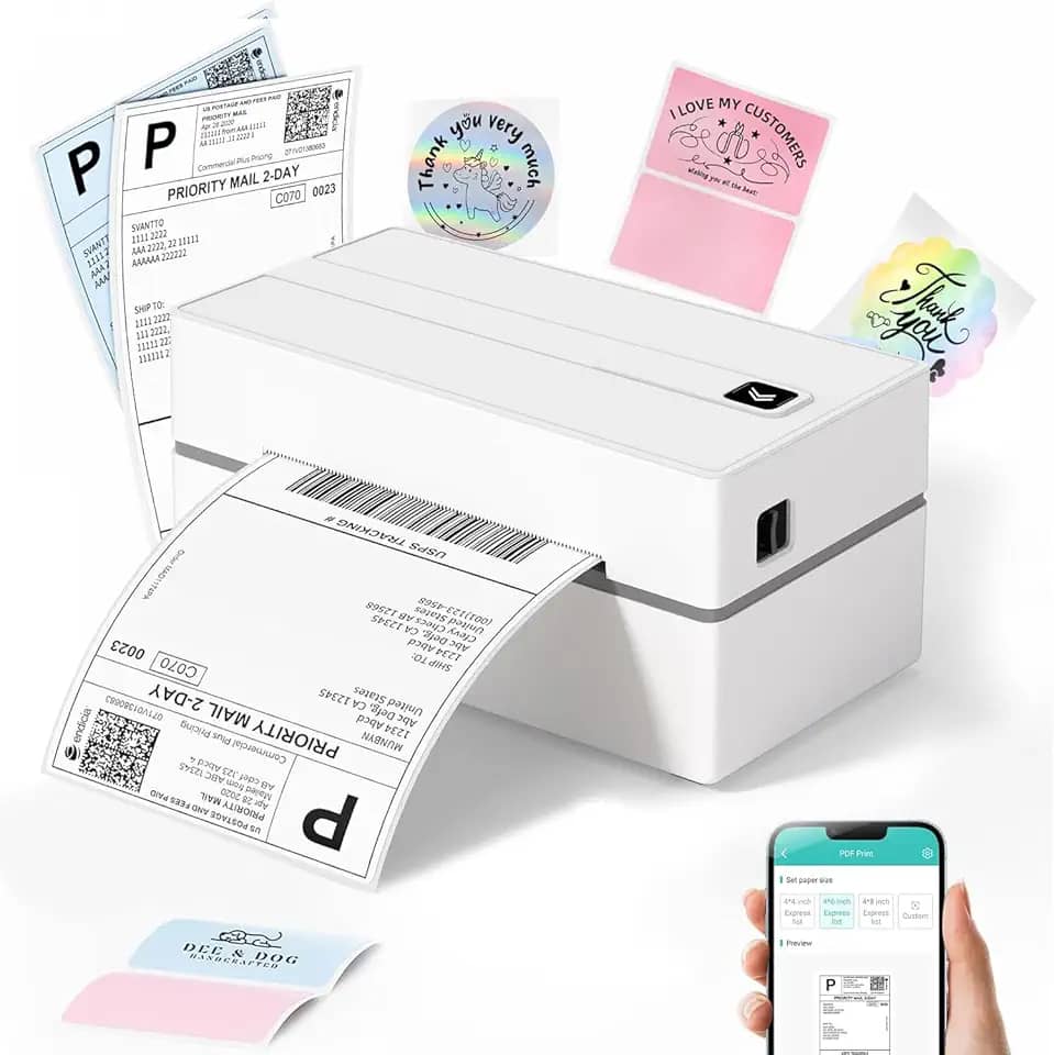 Etiquetadora, Impressora Termica Etiquetas com Largura Máxima de Impressão de 4,33 Polegadas, Impressora de Etiquetas Adesivas de Alta Velocidade, Impressora Termica Portatil