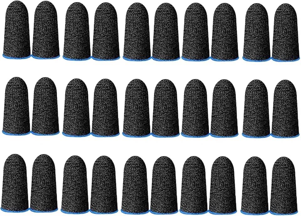 Capa de dedo para jogos de celular com 30 peças para controle de jogos para dispositivos móveis, antisuor, respirável, sem costura, tela sensível ao toque, capa de dedo de fibra prateada para jogos de