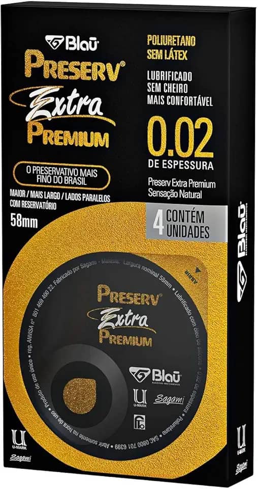 Preservativo Preserv Extra Premium sem Látex com 4 Unidades, Preserv