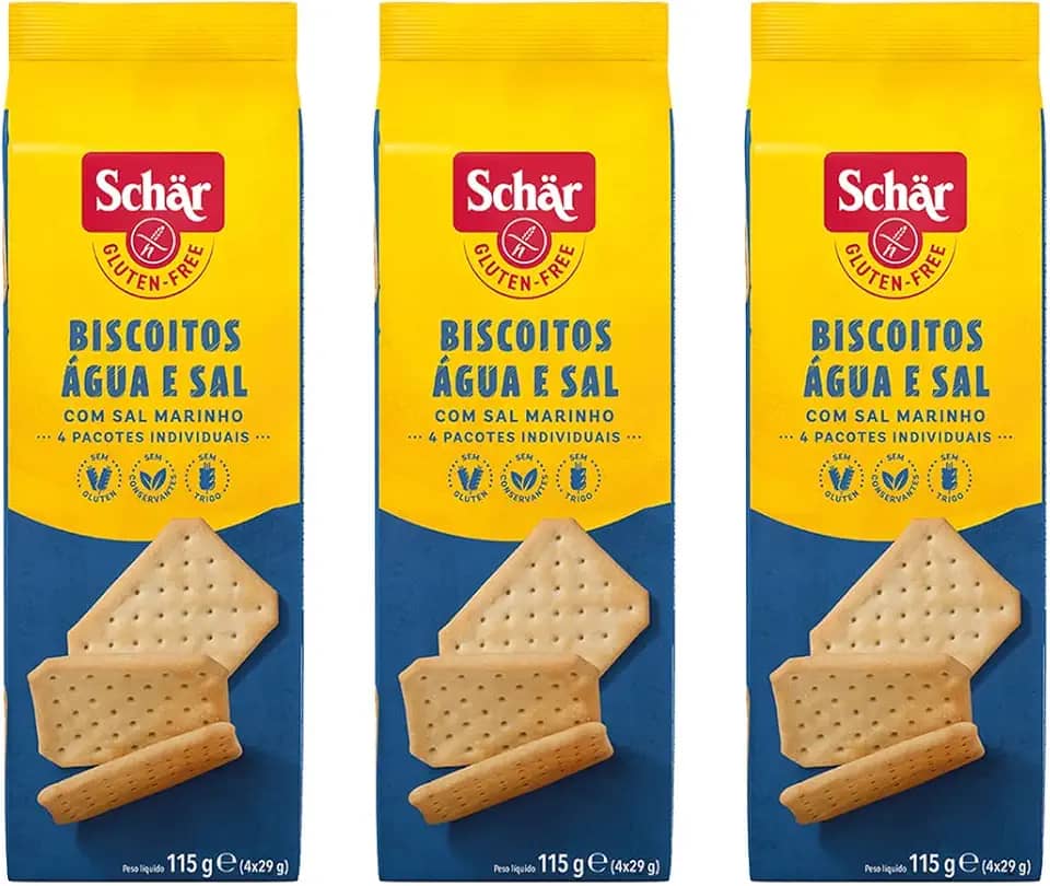 Kit 3 Bolacha Biscoito Água e Sal Sem Glúten Schar 115g