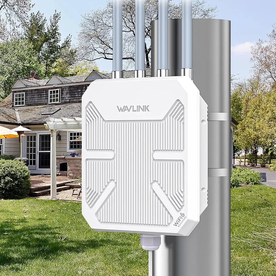 WAVLINK AX3000 Extensor WiFi externo 6 de longo alcance, ponto de acesso sem fio externo, PoE ativo, antenas 4x8dBi, funciona com Starlink/câmeras/roteador, IP67, até 256 dispositivos para fazenda