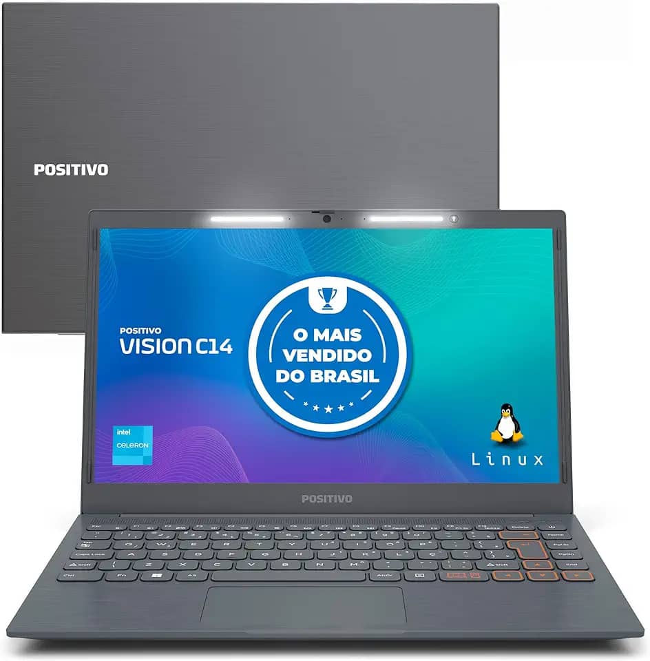 Notebook Positivo Vision C14 Lumina BAR Celeron, 8GB 128GB eMMC, Tela 14 Polegadas HD Antirreflexo, Linux, Tecla Link - Cinza