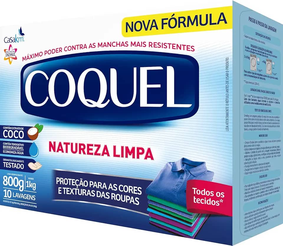 Casa Km Lava Roupas Em Pó Coquel Natureza 800G